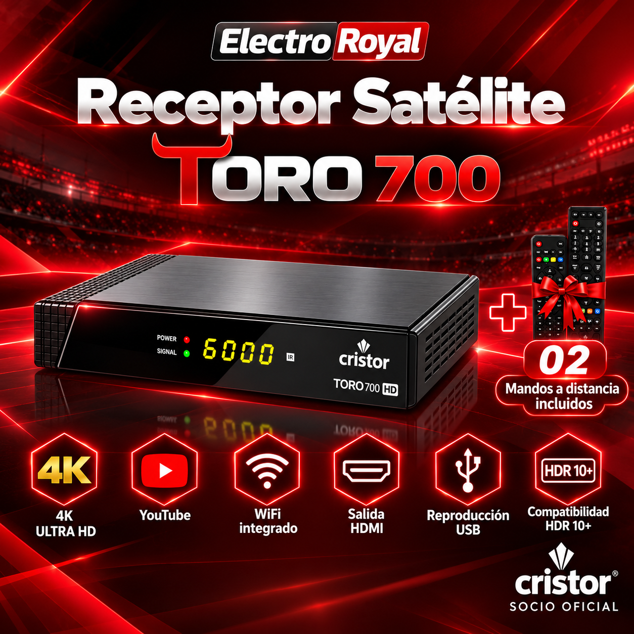 Imagen promocional Cristor TORO 700 con dos mandos y características anunciadas